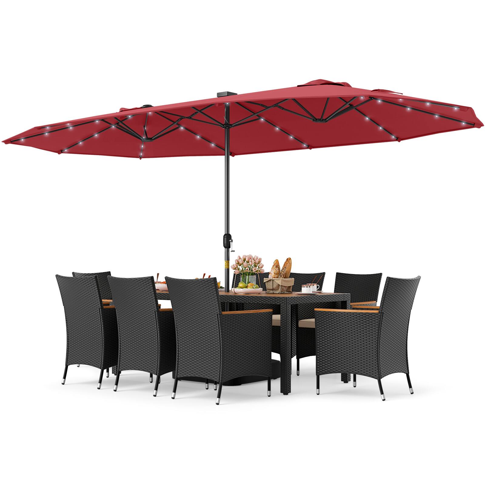 Alt View 5. Gymax - Gymax Set Of 11 Patio Dining Set w/ 15ft Double-Sided Patio Umbrella (Base Included) Wine - Wine.