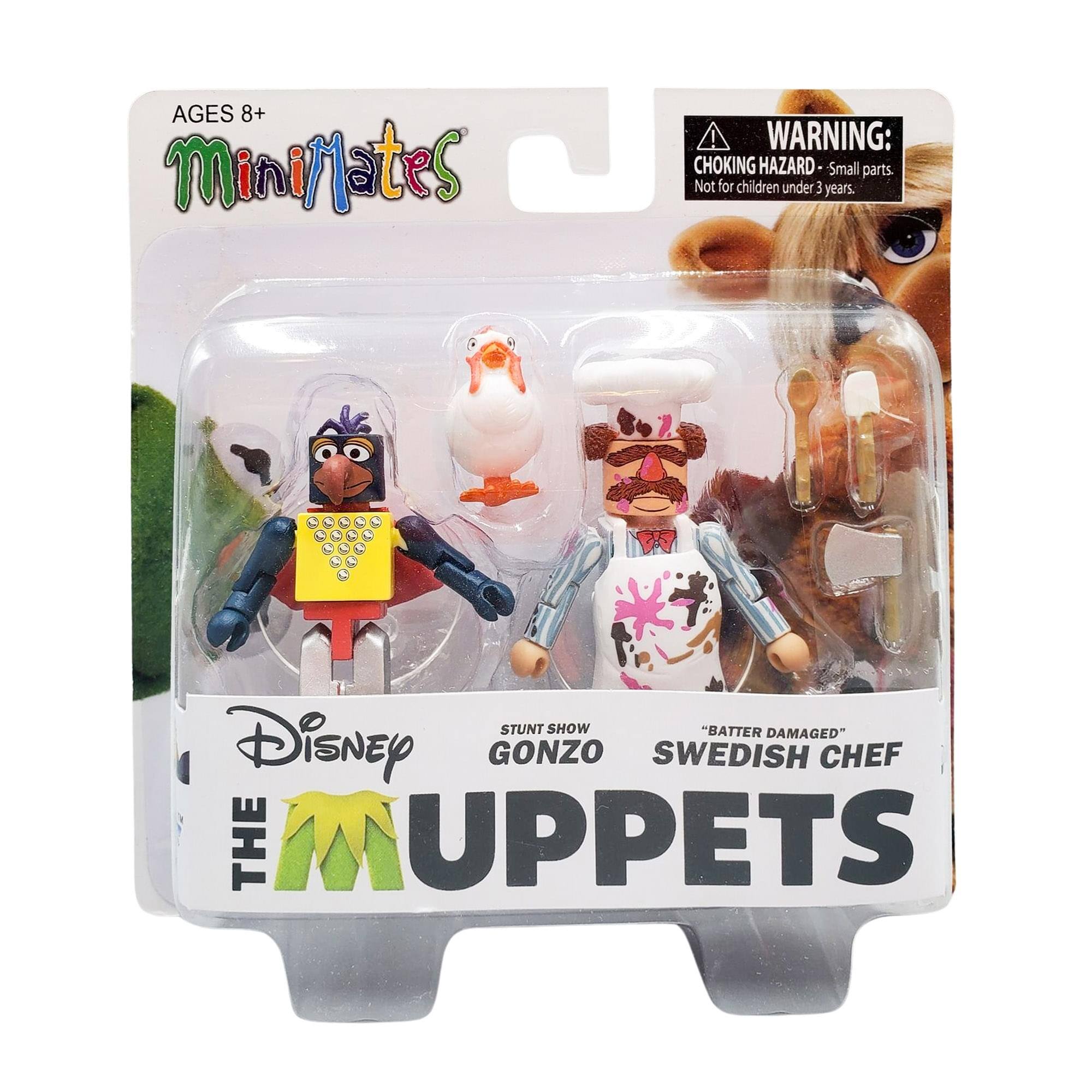 AGES 8+  
MiniMates  

WARNING: CHOKING HAZARD - Small parts. Not for children under 3 years.  

Disney  
THE MUPPETS  
STUNT SHOW  
GONZO  
"BATTER DAMAGED"  
SWEDISH CHEF