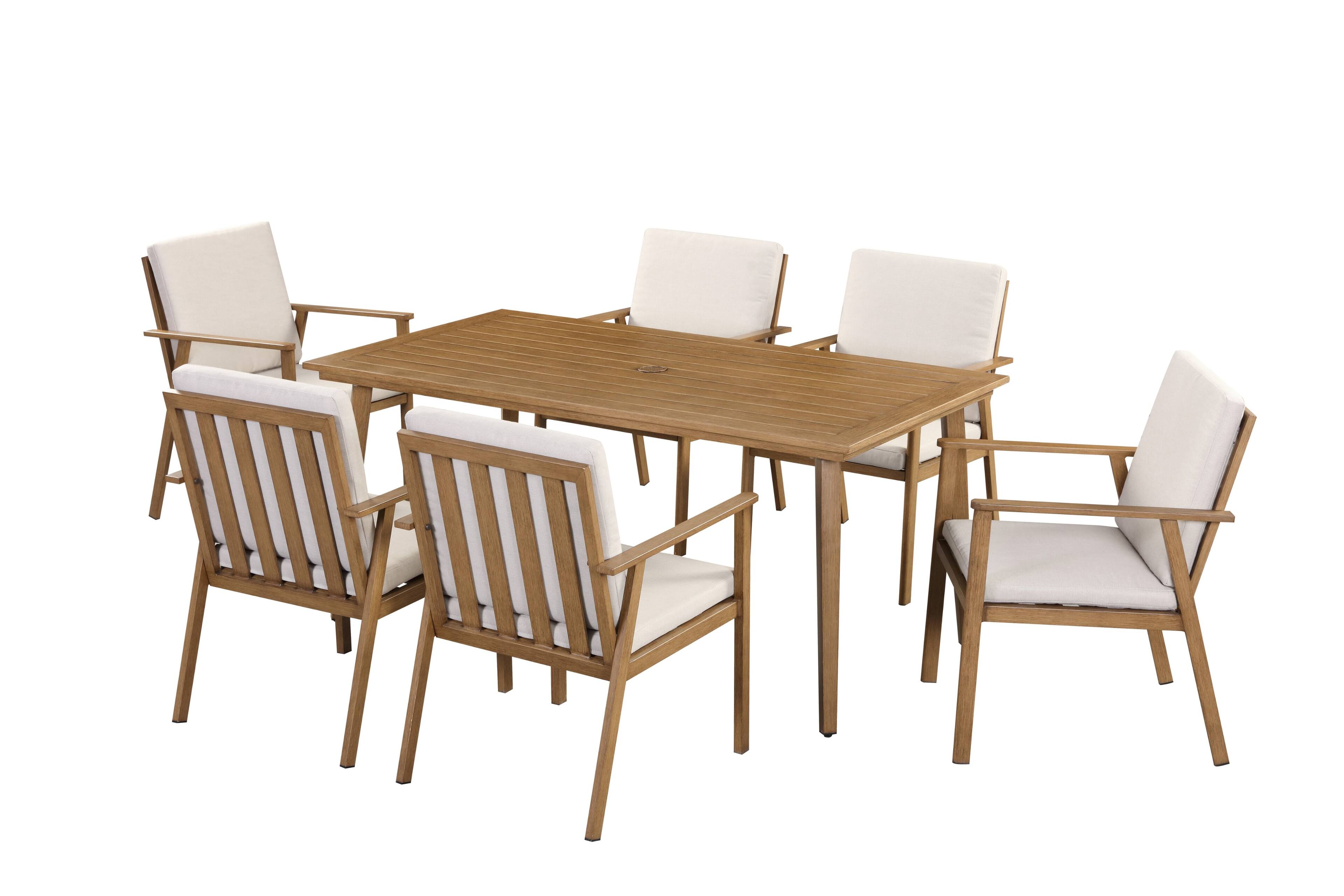Angle. Mondawe - 7-Piece Aluminum Outdoor Dining Set with Table and 6 Chairs - Brown.