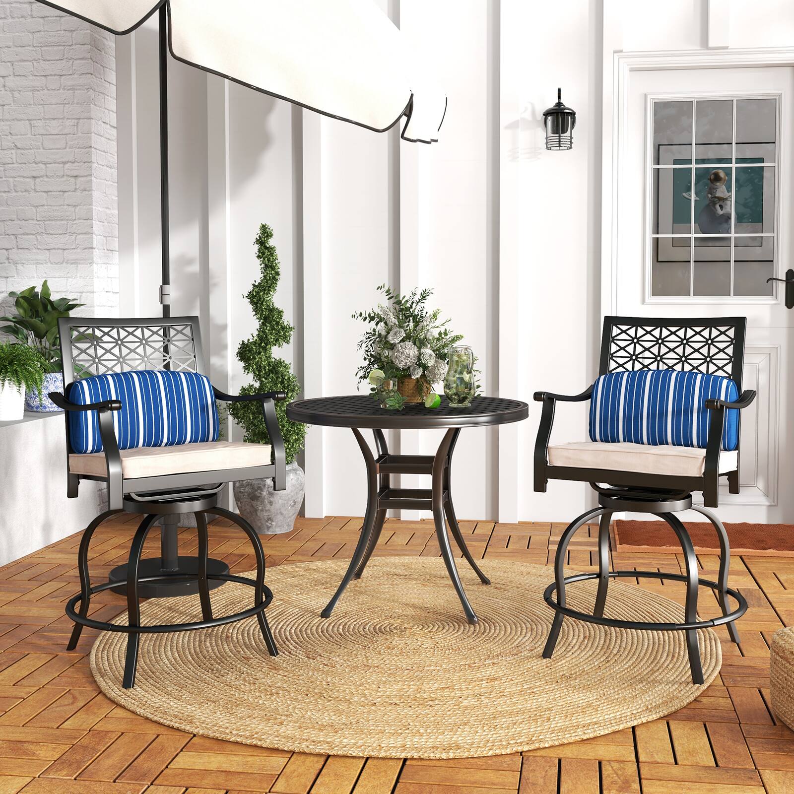Alt View 1. Costway - Costway Set of 4 Patio Swivel Bar Stool Chairs Cushioned Pillow Armrest Rocking - Black.