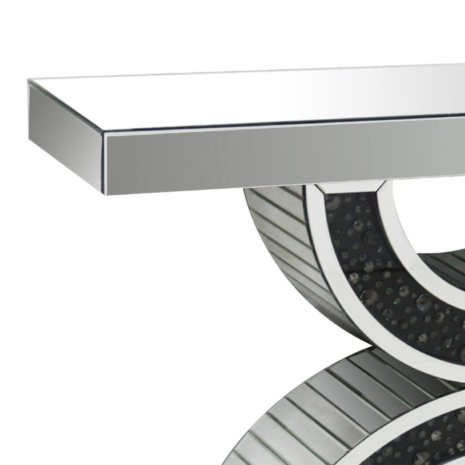 Alt View 2. Manhattan Lane - Wood and Mirror  Console Table with Geometric Style Base, Clear and Black - Black and Clear.