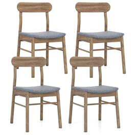 Costway - 4 PCS Dining Chair Fabric Upholstered Kitchen Armless Chairs with Rubber Wood Frame - Oak+Gray