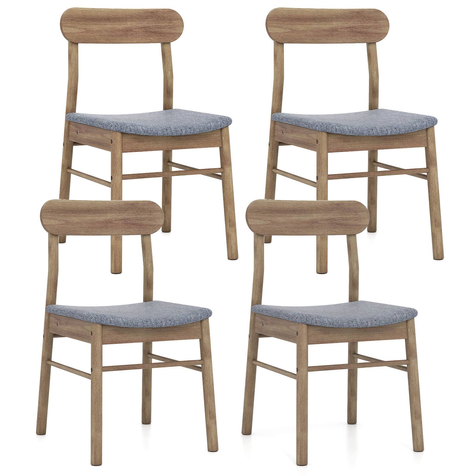 Front. Costway - Costway 4 PCS Dining Chair Fabric Upholstered Kitchen Armless Chairs with Rubber Wood Frame - Oak+Gray.