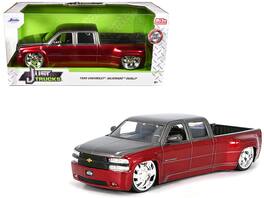 Jada - 1999 Chevrolet Silverado Dually Pickup Truck with Custom KMC Wheels "Just Trucks" Series 1/24 - Red Metallic And Gray