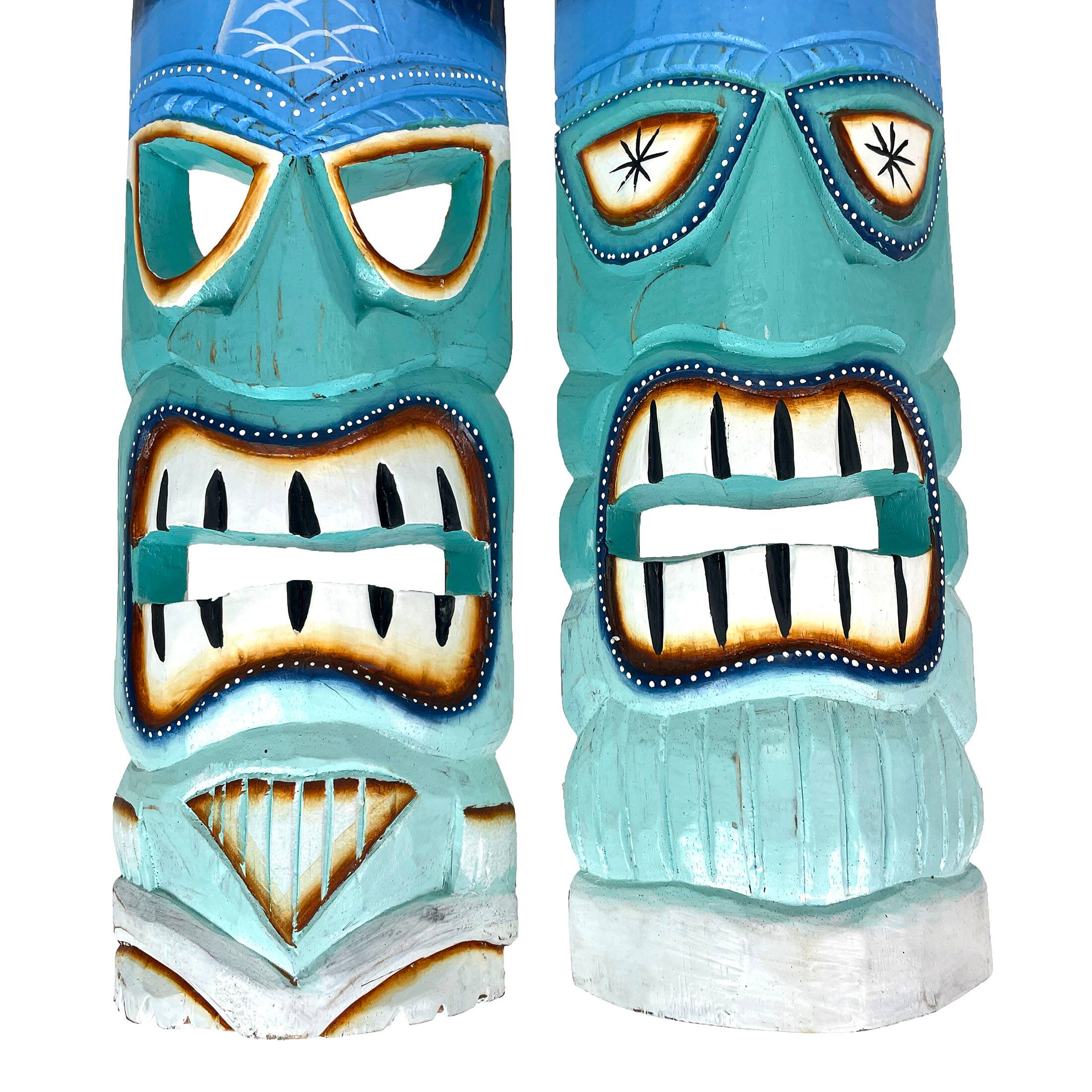 Alt View 8. Chesapeake Bay - Set of 2 - 20" Blue & Green Tiki Masks Wood Wall Decor Indoor/Outdoor Accent - Blue.