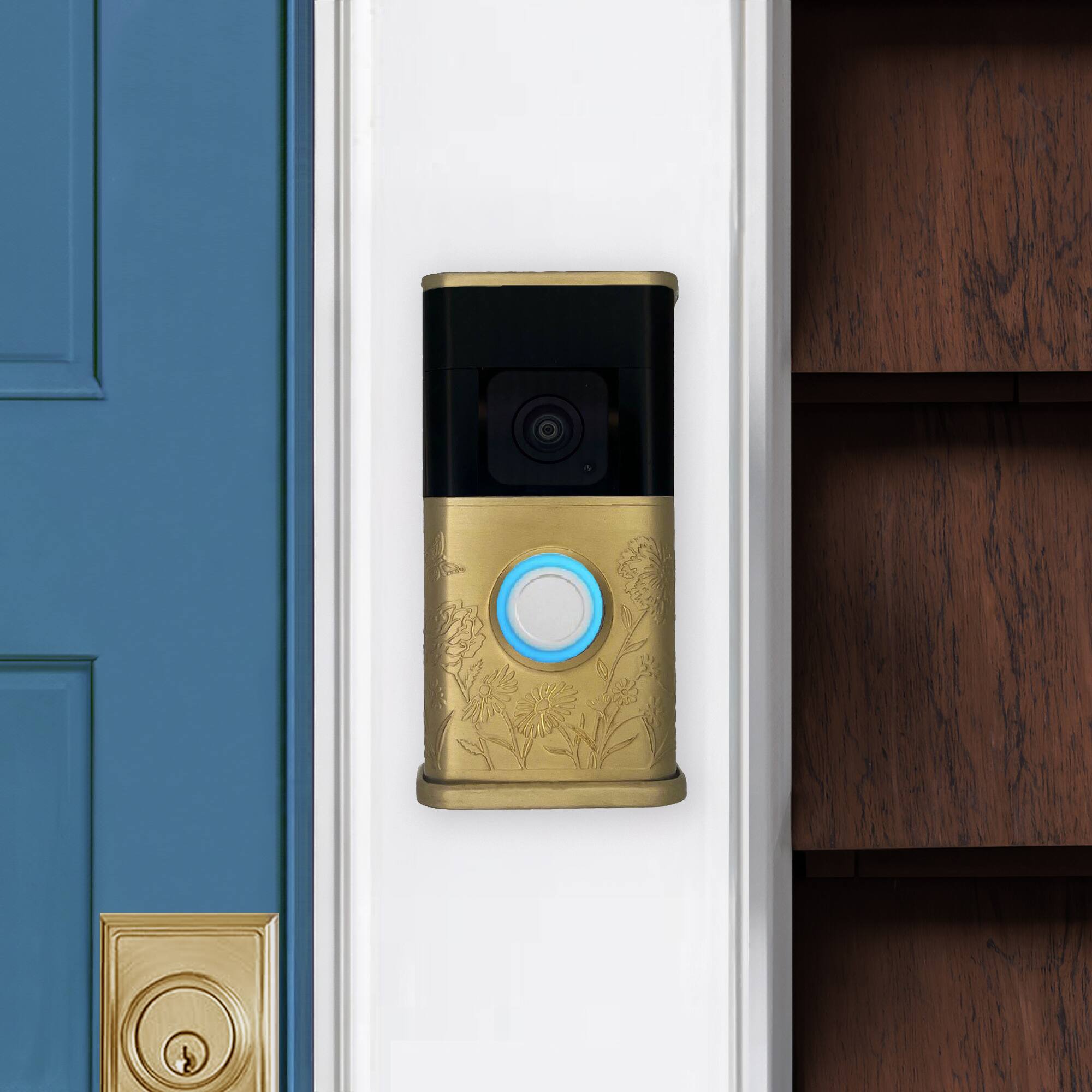 Alt View 3. Michael Healy - Garden Video Doorbell Cover (Ring 3, 3 Plus, 4, Battery Plus and Battery Pro) - Satin Brass.