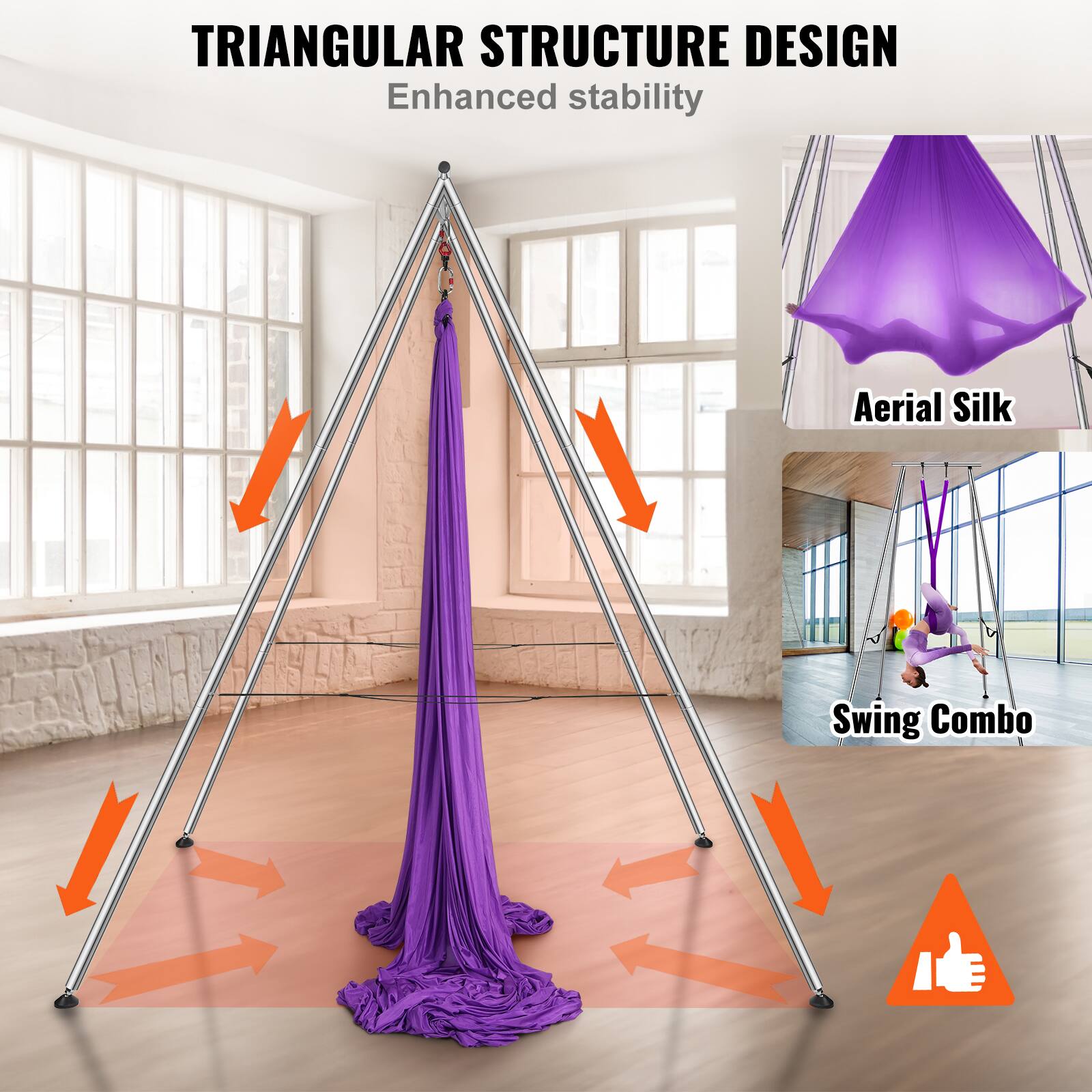 TRIANGULAR STRUCTURE DESIGN  
Enhanced stability  

Aerial Silk  
Swing Combo