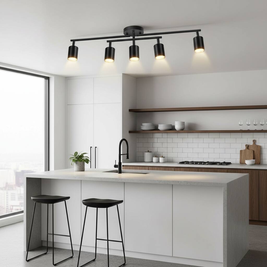 Alt View 1. Dazzed Corner - 5-Light Track Lighting Kit, Ceiling Spotlight, Flexible Rotatable Light Heads - Black.