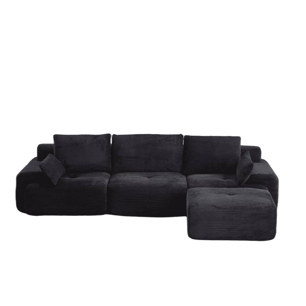 Alt View 8. Kadyn - Modern Memory Foam Compressed Sofa, Large Pet-Friendly Sectional Couches, Corduroy Fabric, Black - Black.