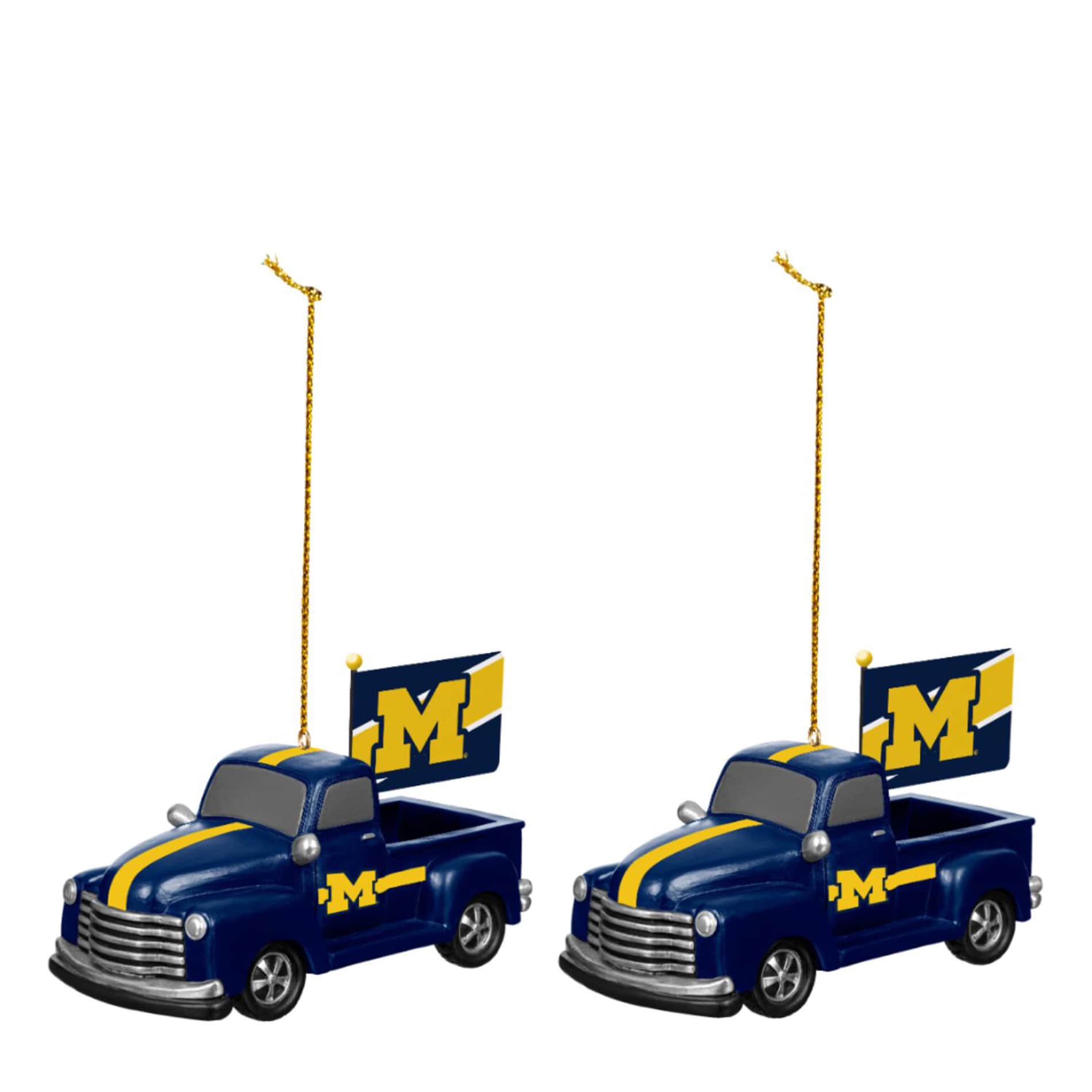 Alt View 1. Evergreen Enterprises - Michigan Wolverines 3" Rally Truck Two-Piece Ornament Set - Multicolor.