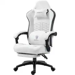 Dowinx - Gaming Chair Fabric with Heated Massage Lumbar Support, Big and Tall Game Chair Breathable with Footrest and Headrest - White