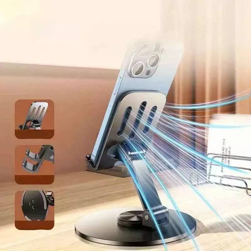 Left. Entronix - Entronix Adjustable Desktop Phone Stand - Metal Table Phone Holder - black.