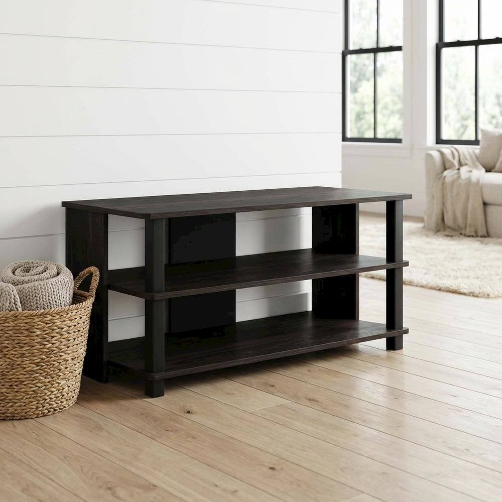 Alt View 1. FurniFact - Wooden 3-Tier TV Stand in Espresso, Black, TVs up to 40 inches, ample storage - Black.