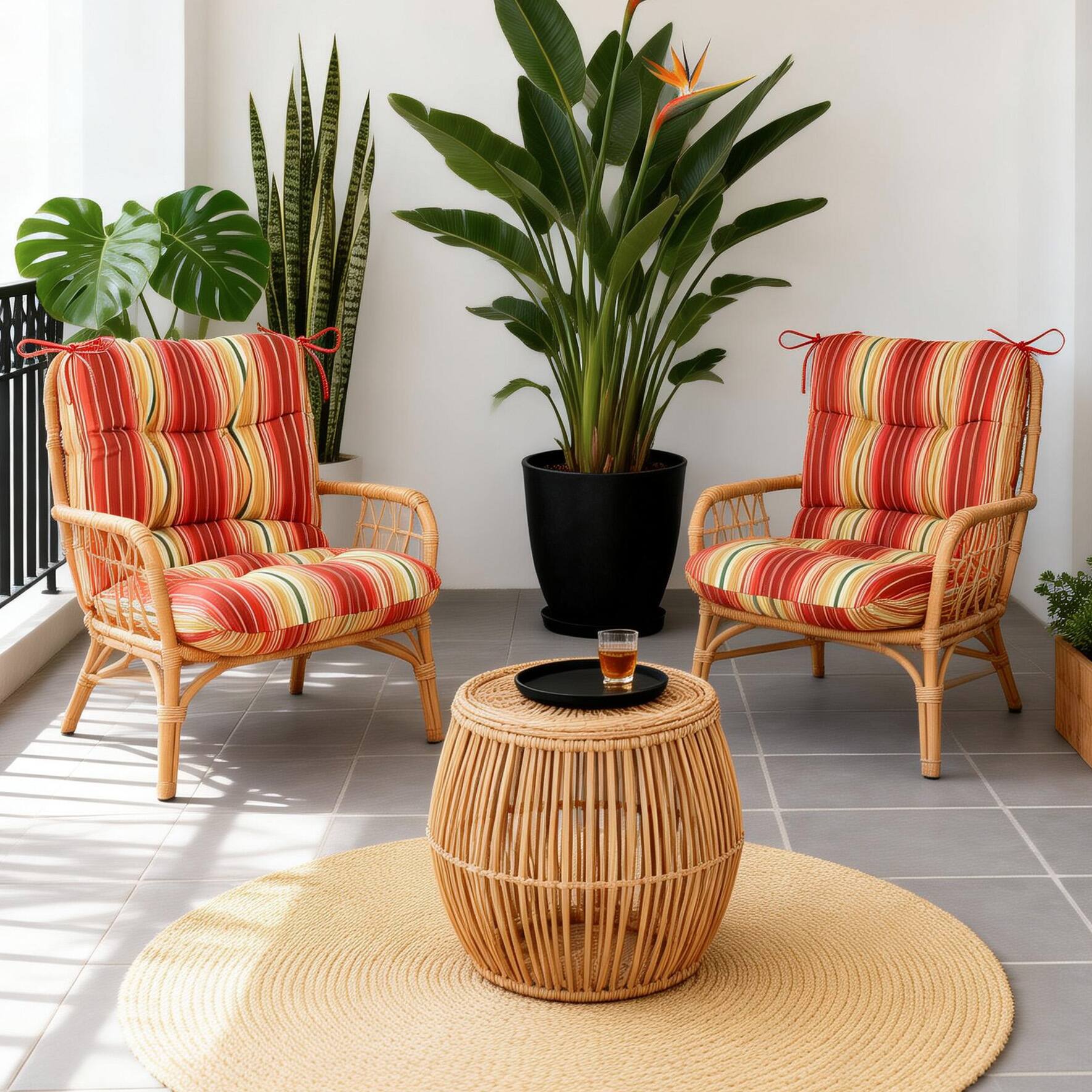 Angle. Sugift - Indoor Outdoor High-Back Tufted Patio Chair Cushion with Secure Ties - Multicolor.