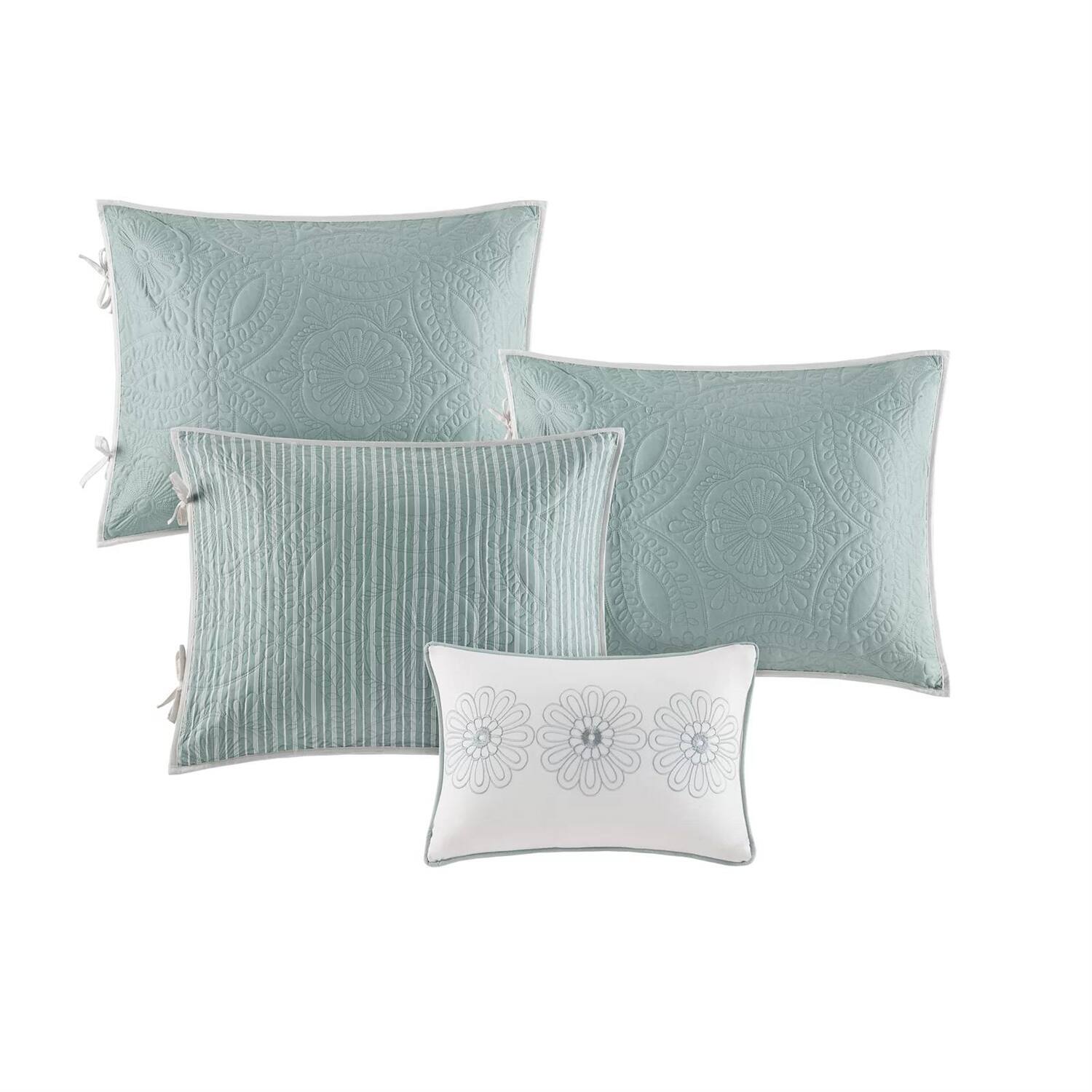 Left. Hivvago - 6-Piece Farmhouse Quilted Seafoam Blue Green Teal Reversible Daybed Cover Set - Blue Green.