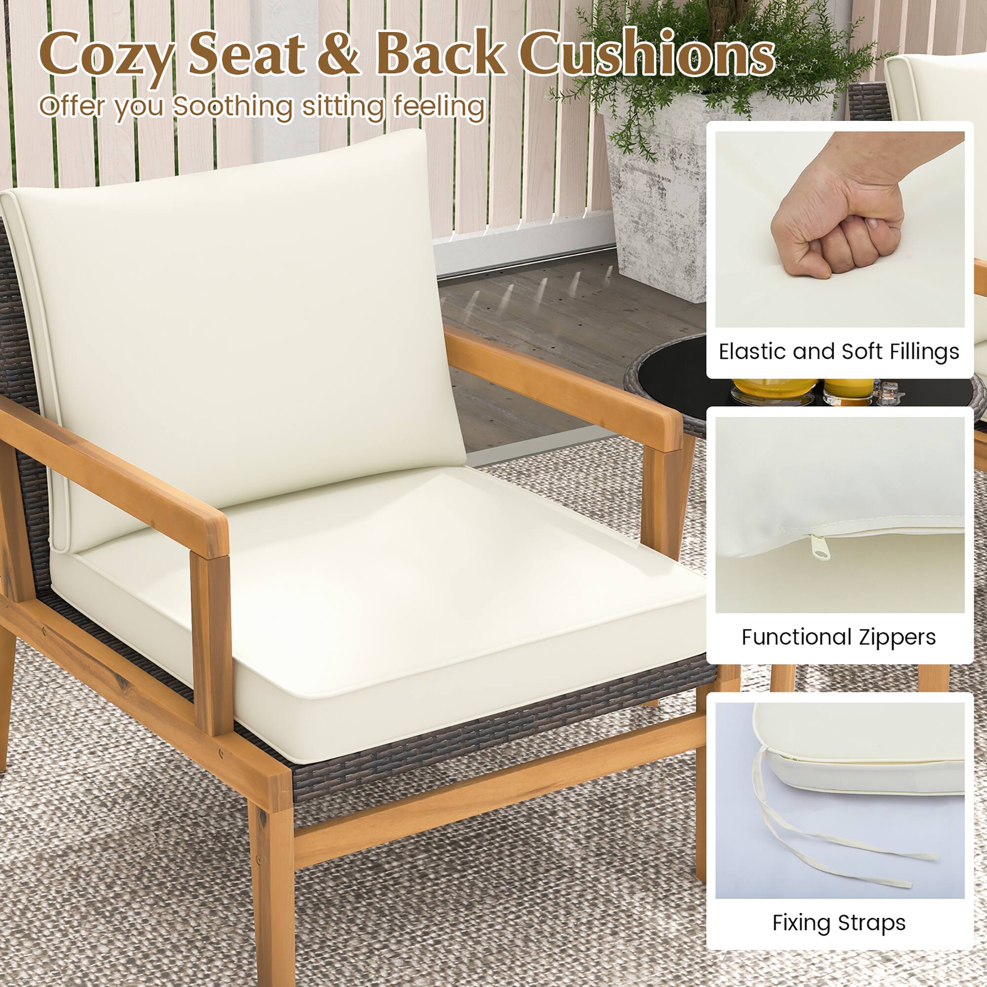 Cozy Seat & Back Cushions
Offer you Soothing sitting feeling
Elastic and Soft Fillings
Functional zippers
Fixing Straps