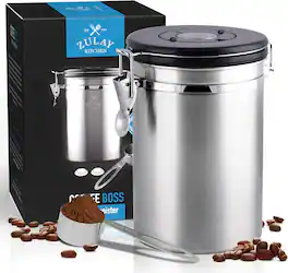 Zulay Kitchen - (Large) Airtight Coffee Canister - Stainless Steel Coffee Storage Canister with Scoop - Black
