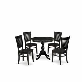 East West Furniture - 5-Piece Kitchen Dining Set- 4 Dining Chair and Modern Round Dining Table - Wooden Seat and Slatted - Multi-Color