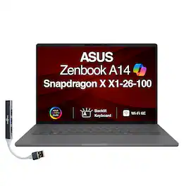 ASUS - Zenbook A14 Laptop 14.0 WUXGA Display (Snapdragon X X1-26-100, 32GB, 1TB SSD, Win 11 Pro) w/USB Hub - Iceland Gray