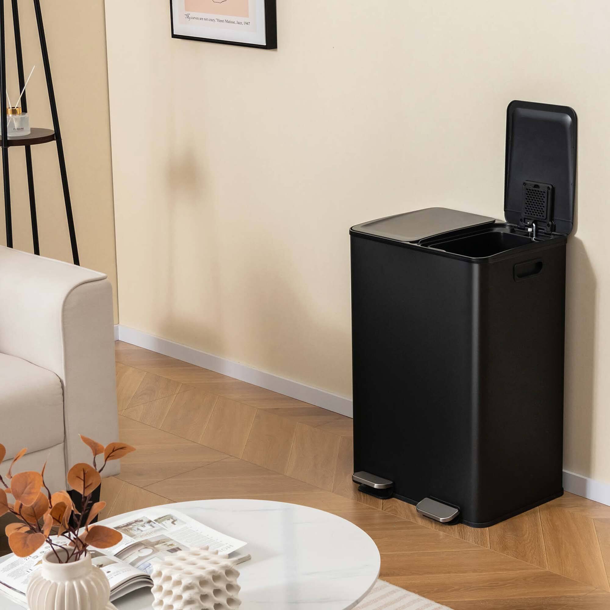 Alt View 1. Costway - Costway 16 Gallon Dual Step Trash Can Recycle Bin Stainless Steel Bucket Pedal - Black.