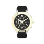 The image features a black and gold Timex UFC watch. The watch has a black face with gold accents, and it is adorned with diamond-like shapes. The watch is displayed in a white background, showcasing its design and features.