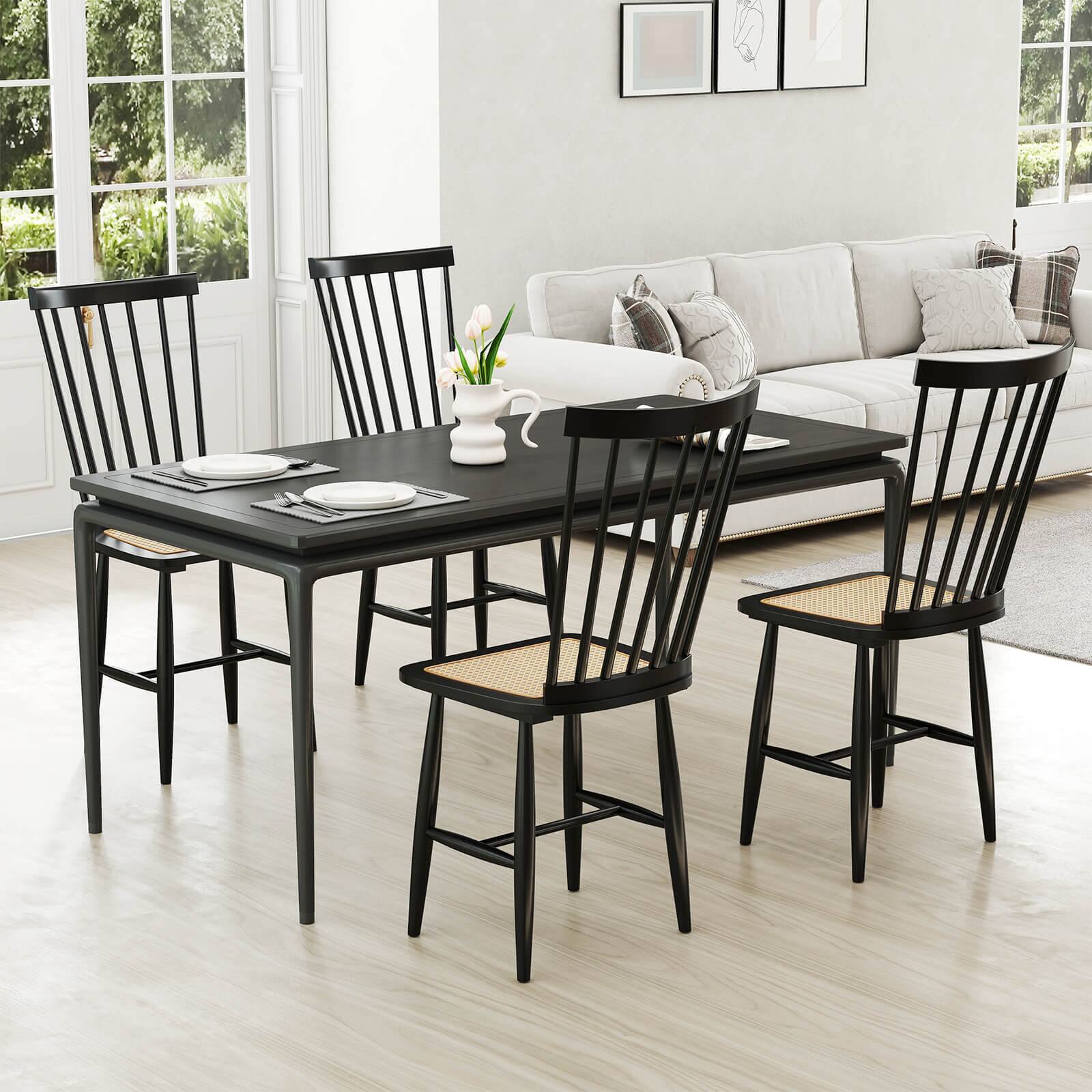 Alt View 4. Costway - Costway Dining Chairs Set of 2 with PE Rattan Seats for Dining Room, Kitchen, Restaurant - Black.