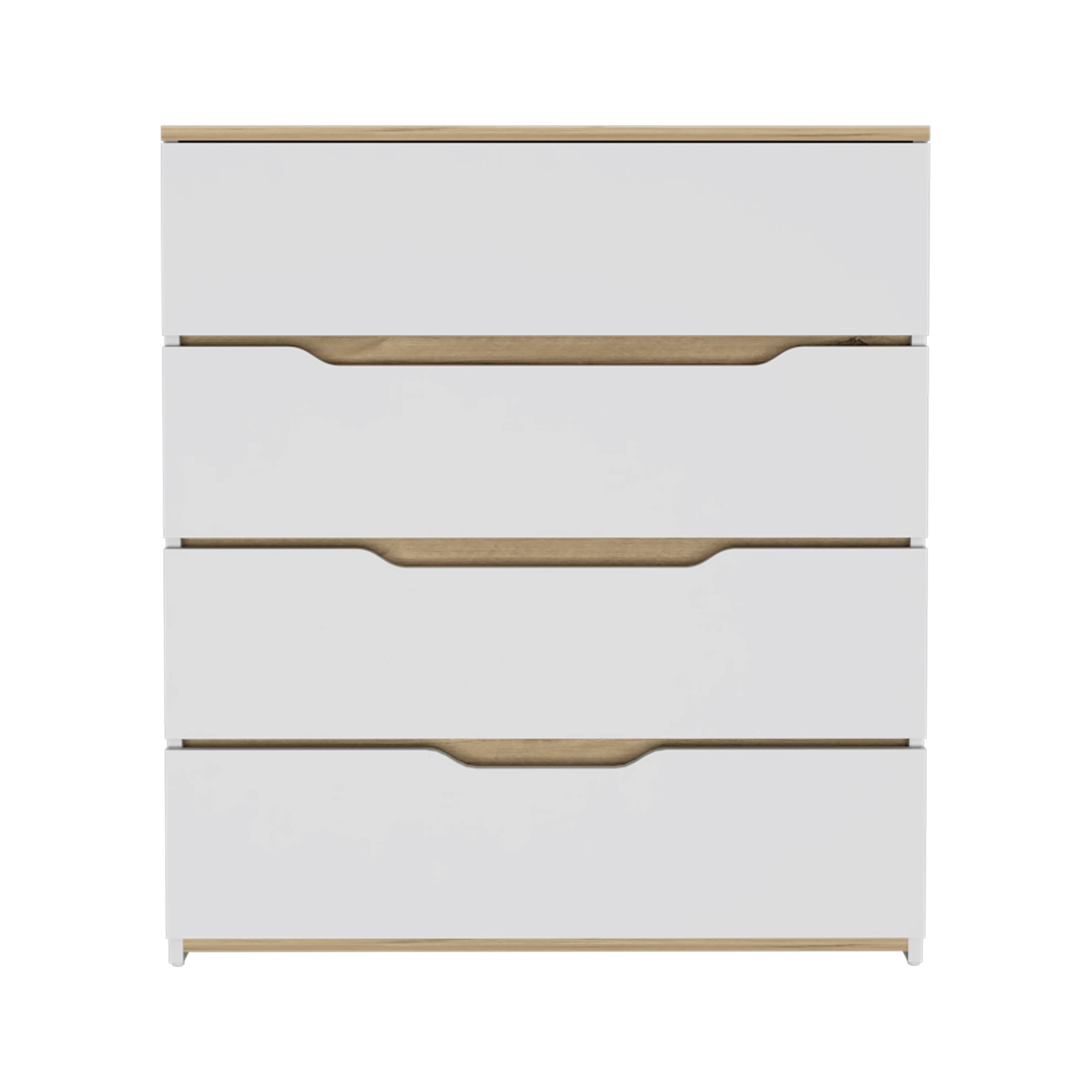 Alt View 4. TuHome - Zoe Dresser, Superior Top, Four Drawers - White / Light Oak.