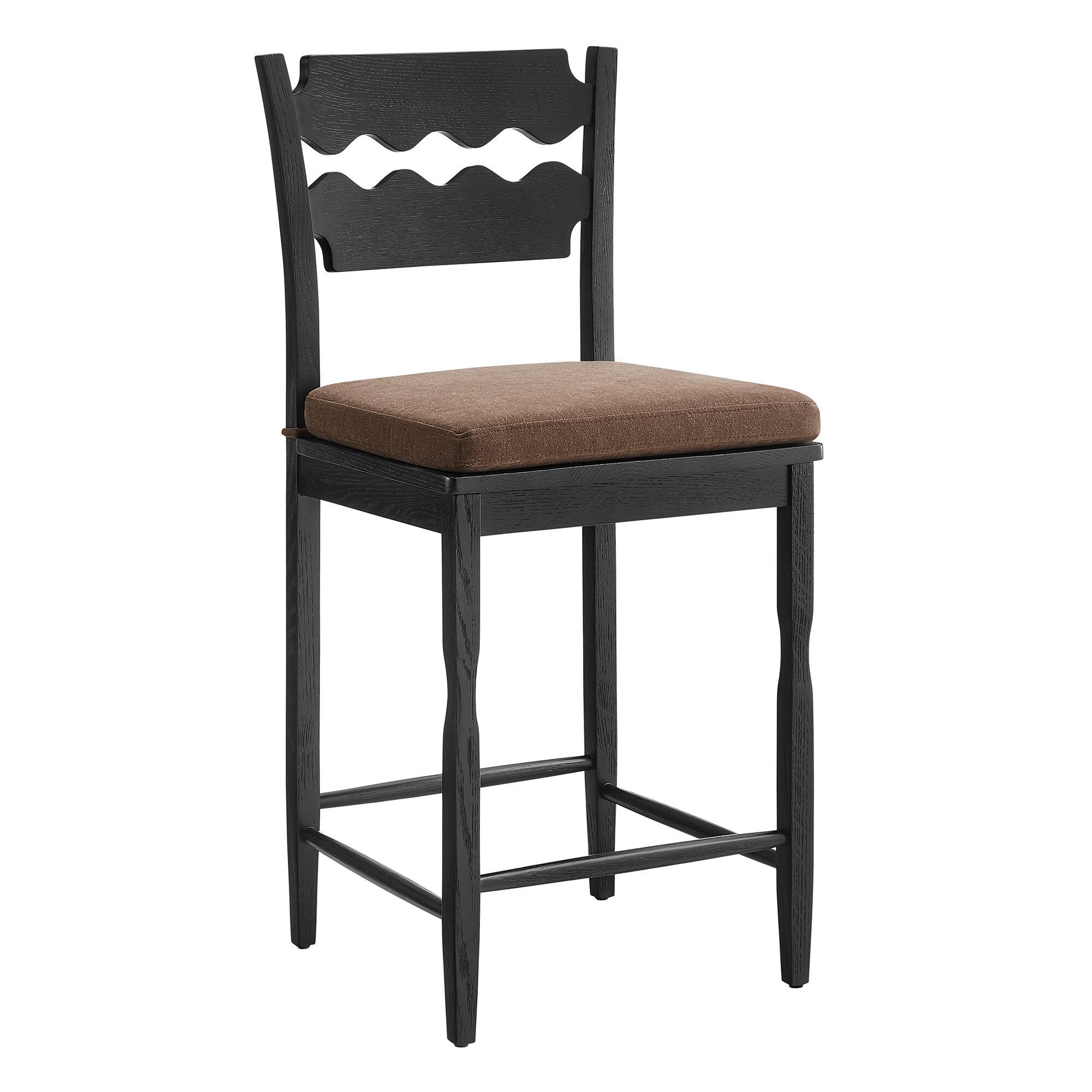 Angle. Modway - Jax Oak Wood Counter Stool With Wavy Razor Back and Cushion by Modway - Black Cocoa.