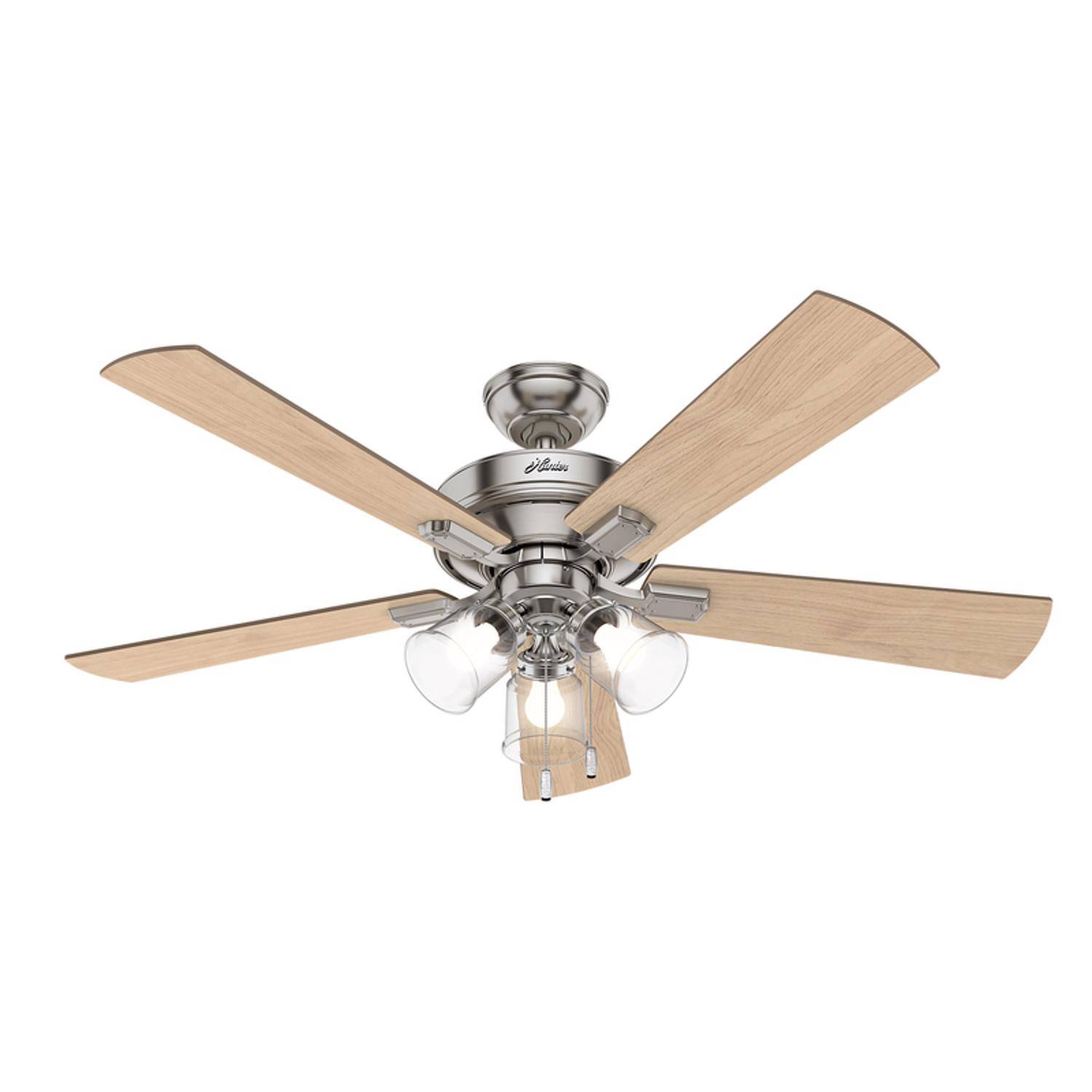 Front. Hunter - Hunter Crestfield 52 in. Brushed Nickel LED Indoor Ceiling Fan.