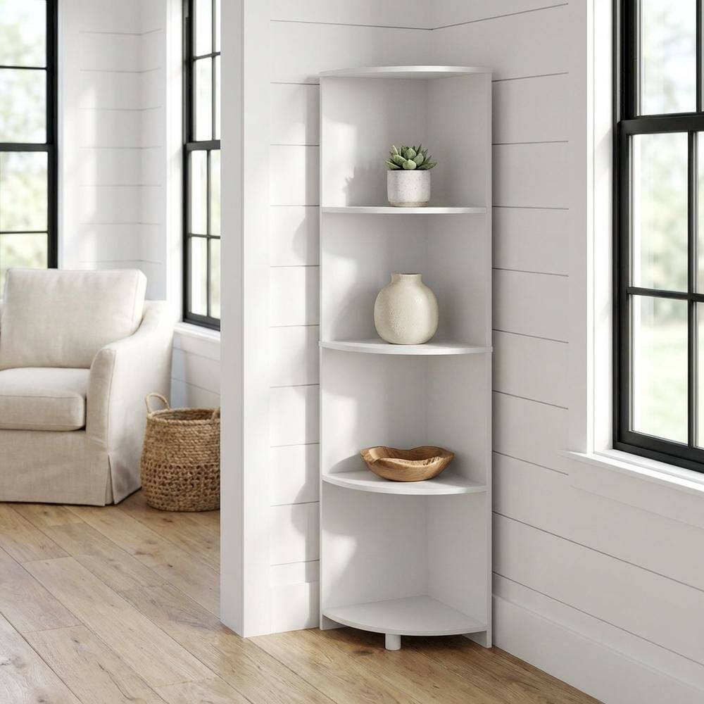 Angle. FurniFact - 4-Tier Corner Shelf Bookcase with Sturdy Engineered Wood Construction - White.
