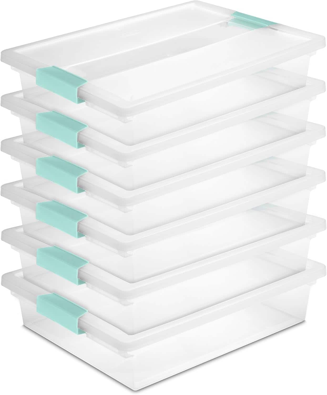RTMB - 6-Pack Plastic Clip Boxes with Latching Lids, Stackable, Large - Clear
