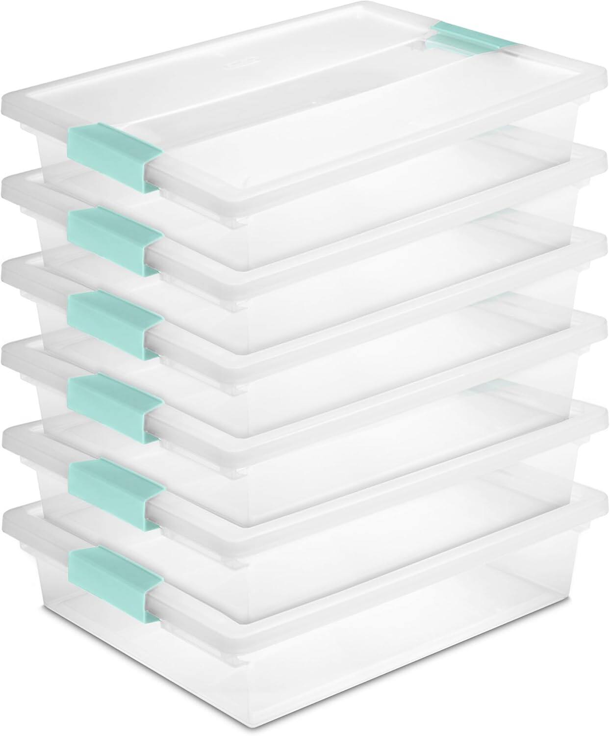 Front. RTMB - 6-Pack Clear Plastic Clip Boxes with Latching Lids, Stackable, Large - Clear.