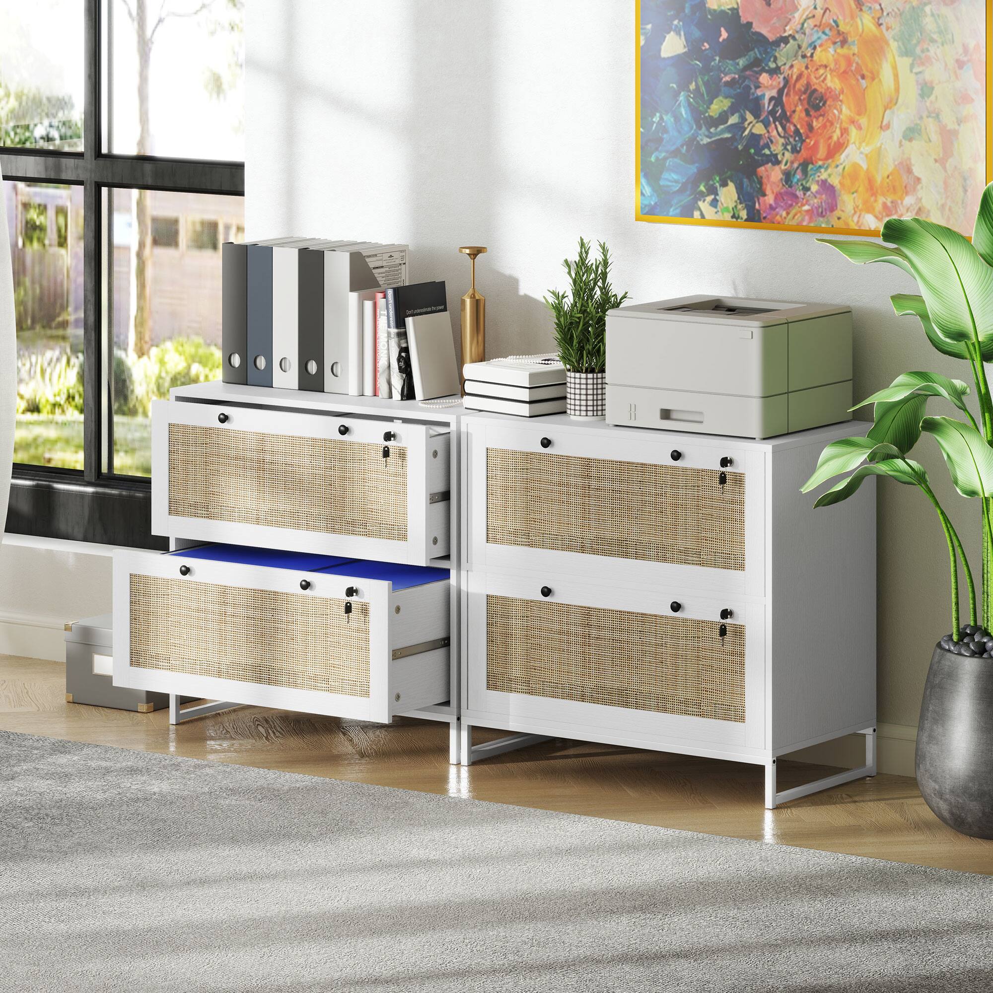 Alt View 8. Vinsetto - 2 Rattan Drawer File Cabinet with Lock, Lateral Filing Cabinet with Adjustable Hanging Bar for Letter.