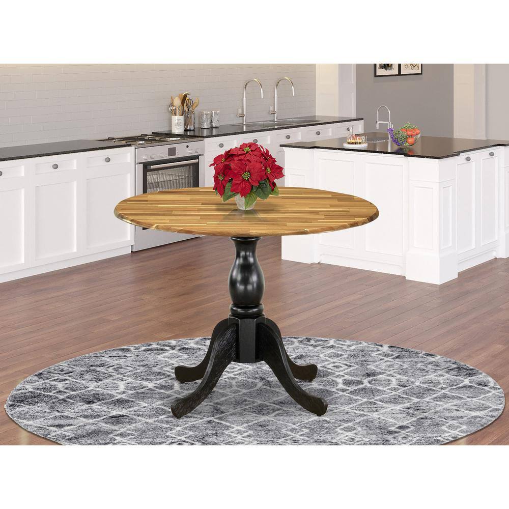 Angle. East West Furniture - East West Furniture Round Dinning Table with Drop Leaves - Natural Table Top and Black Pedestal Leg Finish - Multi-Color.