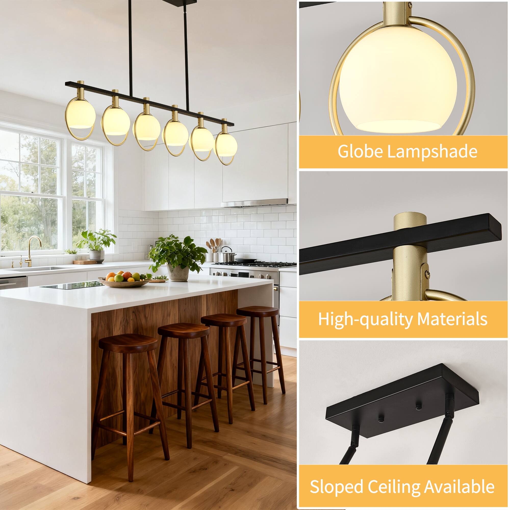 - Globe Lampshade
- High-quality Materials
- Sloped Ceiling Available