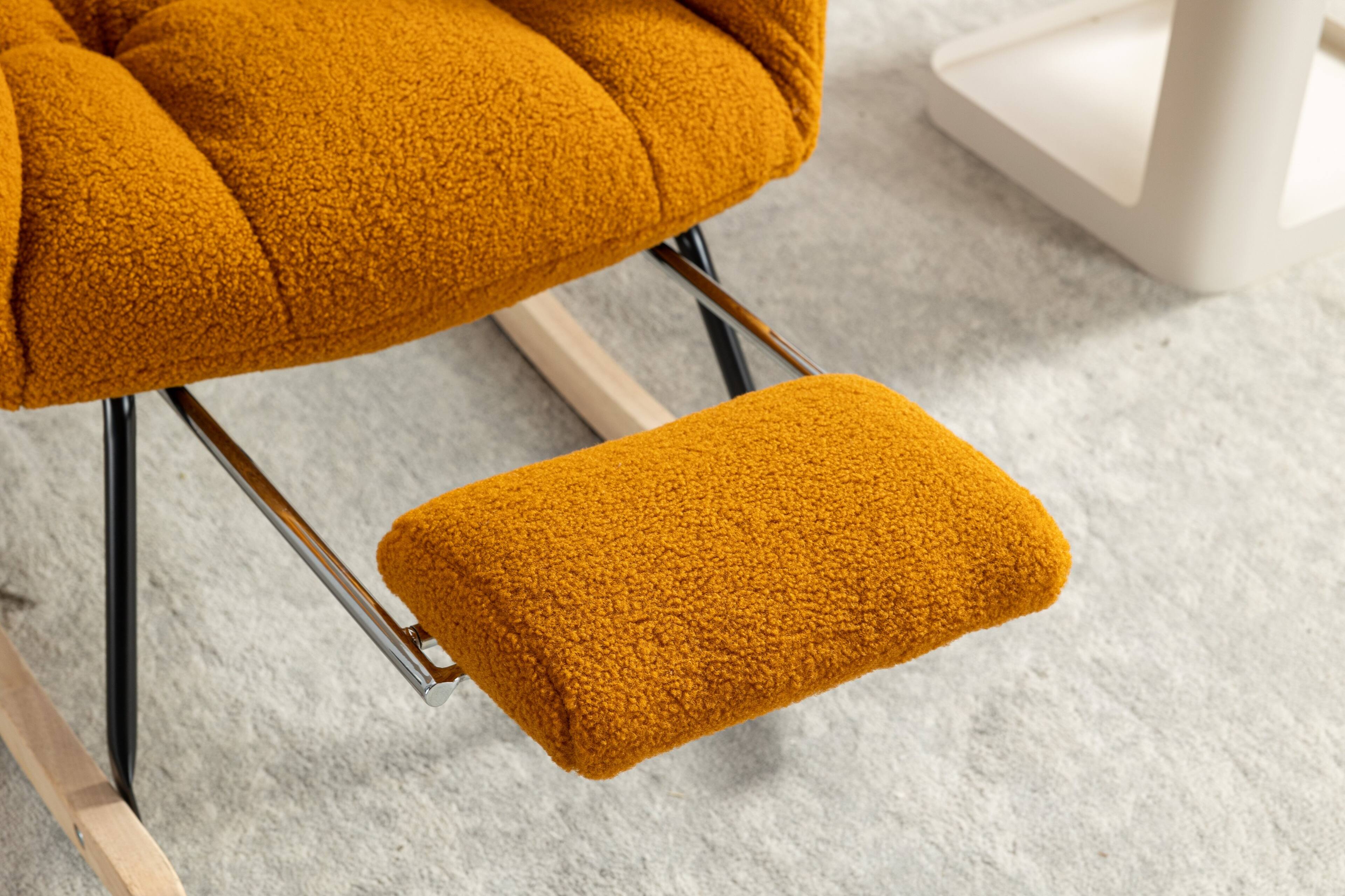 Alt View 4. GOODSILO - Rocking Chair with Adjustable Footrest & Side Pocket - Comfortable Teddy Fabric Accent Chair for Nursery, Living Room - Caramel.