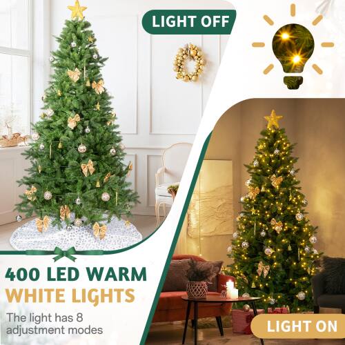 LIGHT OFF

400 LED WARM WHITE LIGHTS

The light has 8 adjustment modes

LIGHT ON