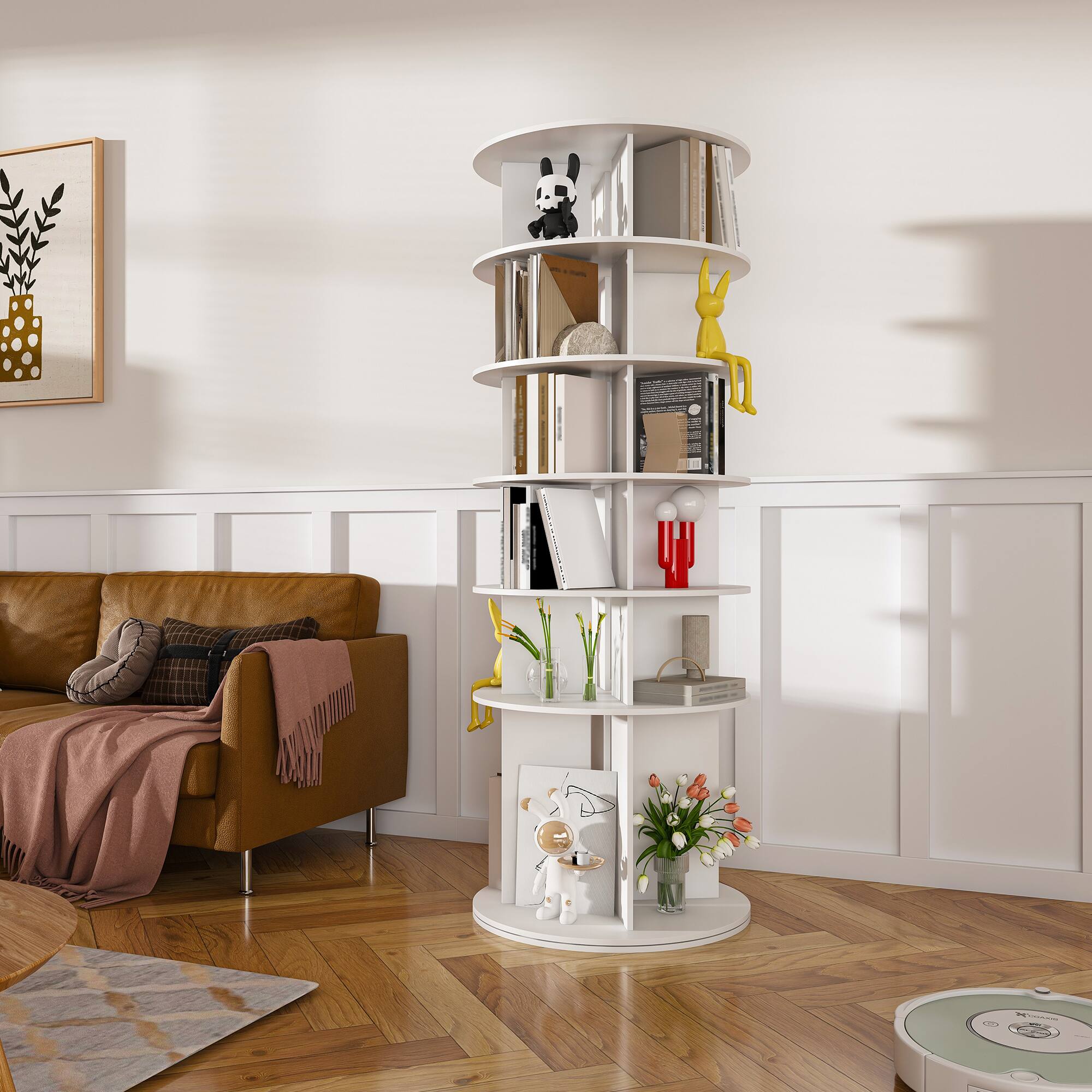 Left. Z-Edge - 6 Tier Rotating Shoe Rack Tower, Spinning Shoe Display Lazy Susan, Revolving 360 Shoe Rack Storage Round Carousel - White.