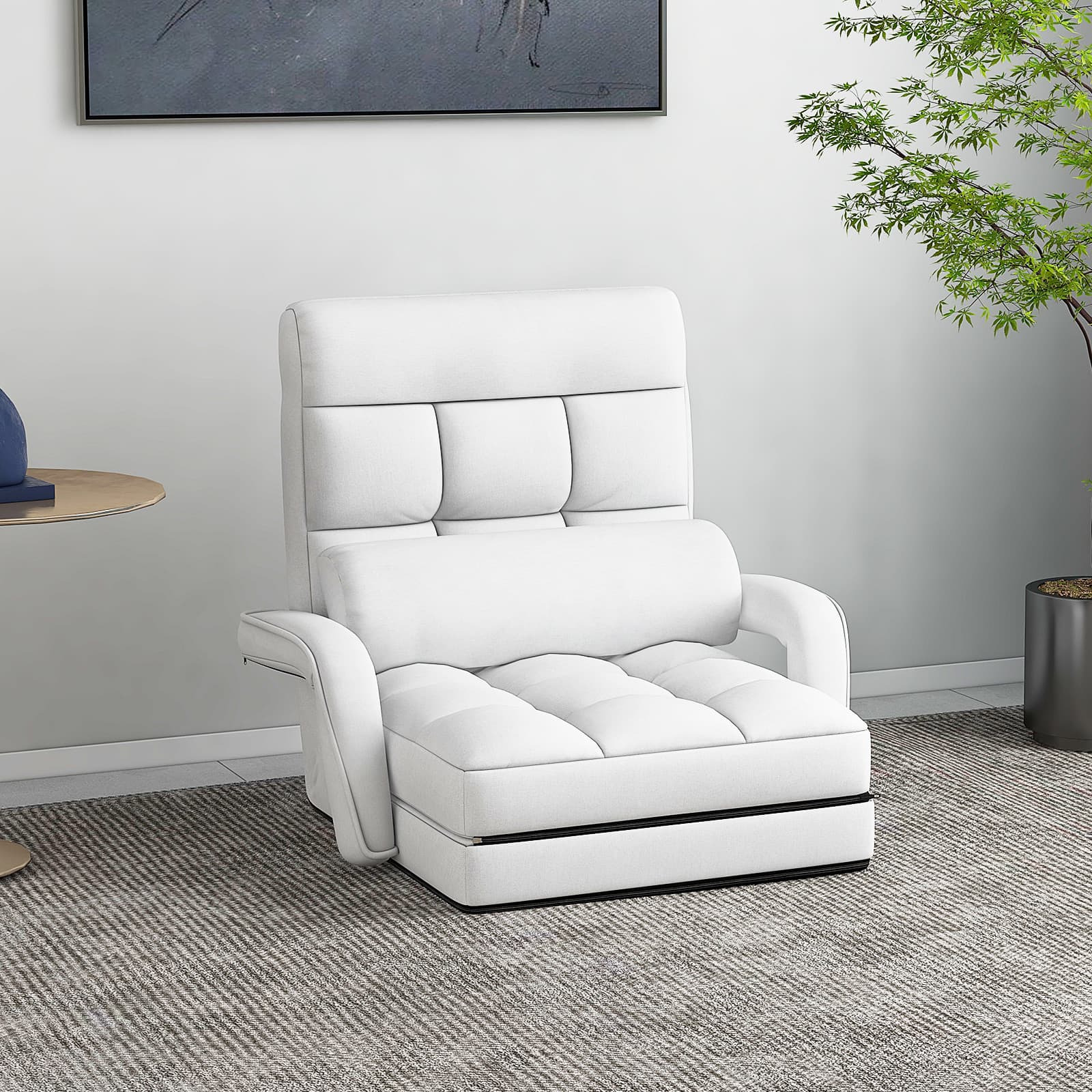 Gymax - Folding Floor Chair Indoor Lazy Sofa Armchair w/ 6-Position Adjustable Backrest - White price history on PriceWatchPro