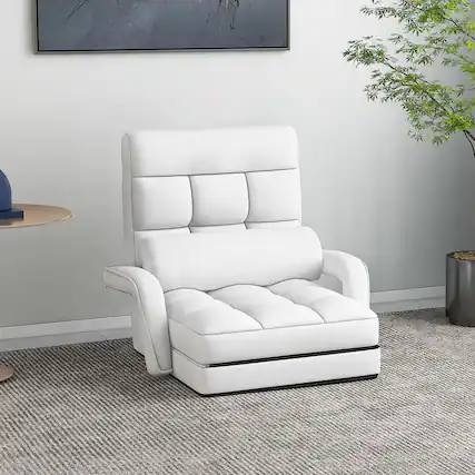 Front. Gymax - Gymax Folding Floor Chair Indoor Lazy Sofa Armchair w/ 6-Position Adjustable Backrest - White.