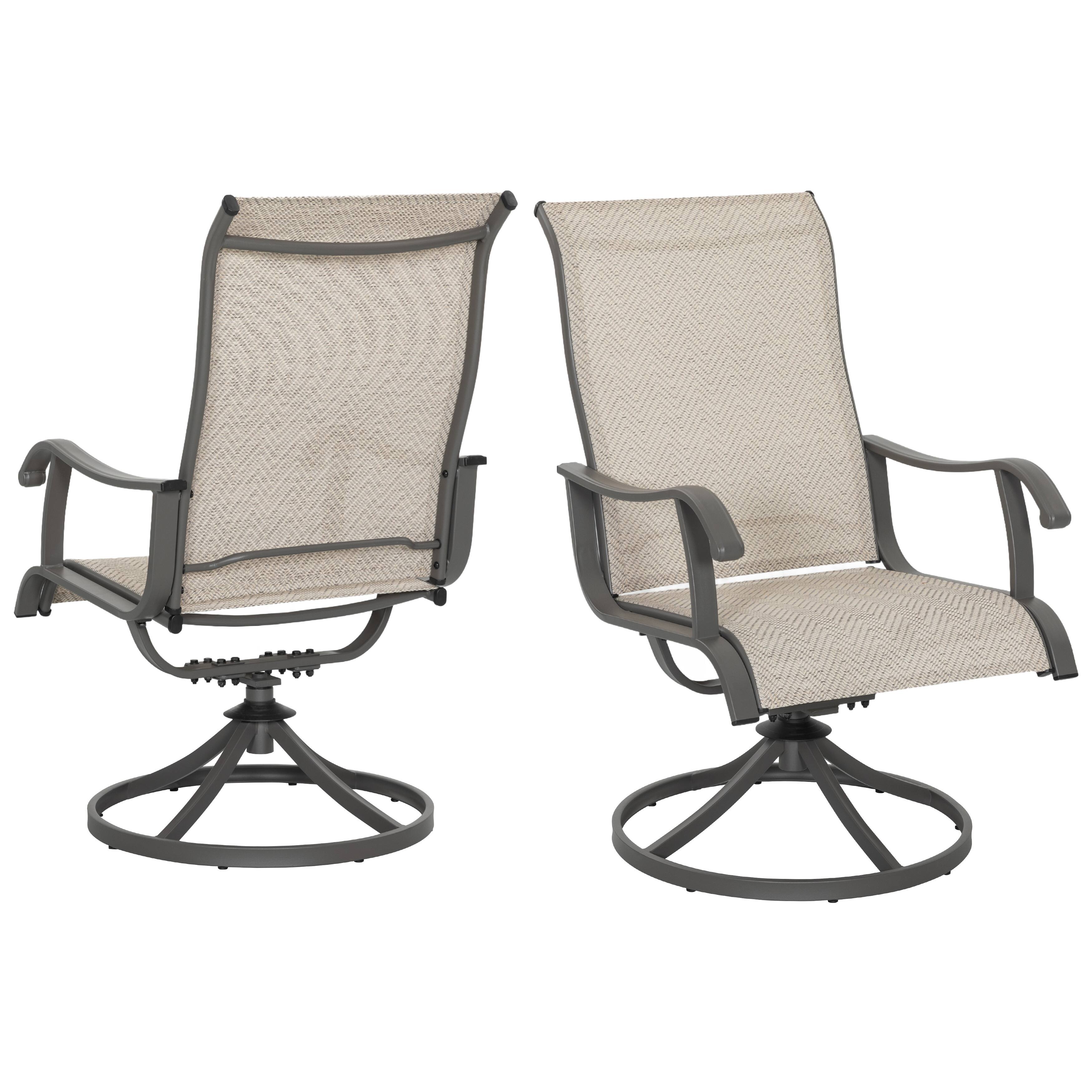 Angle. Nuu Garden - Patio 2-Piece Outdoor Textilene Dining Chairs with Smooth Swivel Design - Beige and Gray.