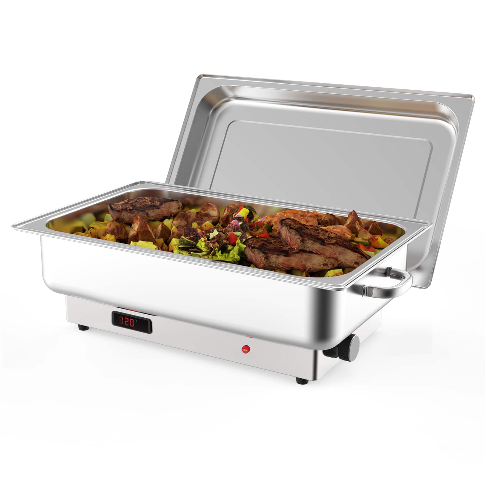GARVEE - Electric Chafing Dish, 9 QT Rectangular Full-Size Buffet Stainless Steel Chafing Dish Set, Commercial Food Warmer - Silver