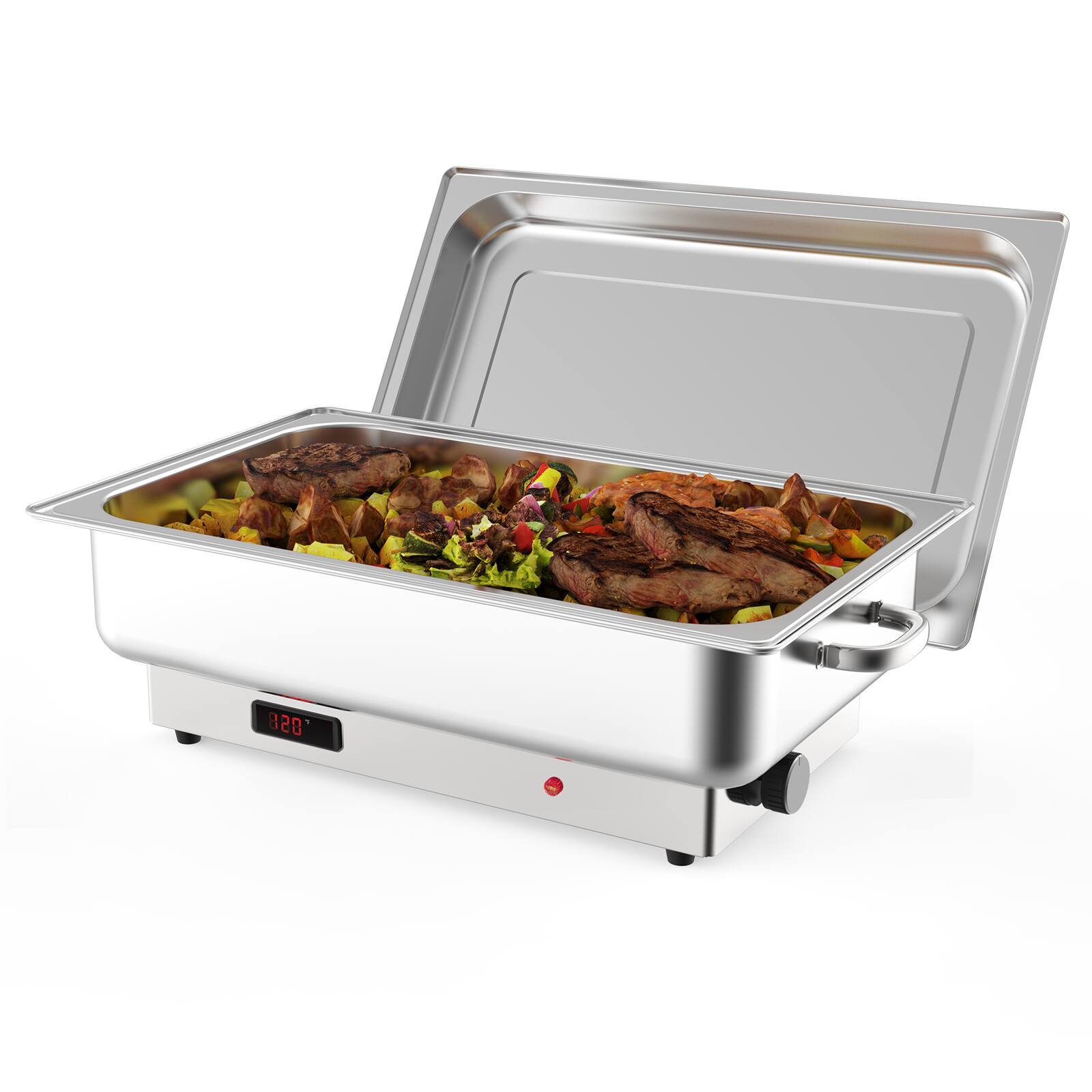Front. GARVEE - Electric Chafing Dish, 9 QT Rectangular Full-Size Buffet Stainless Steel Chafing Dish Set, Commercial Food Warmer - Silver.