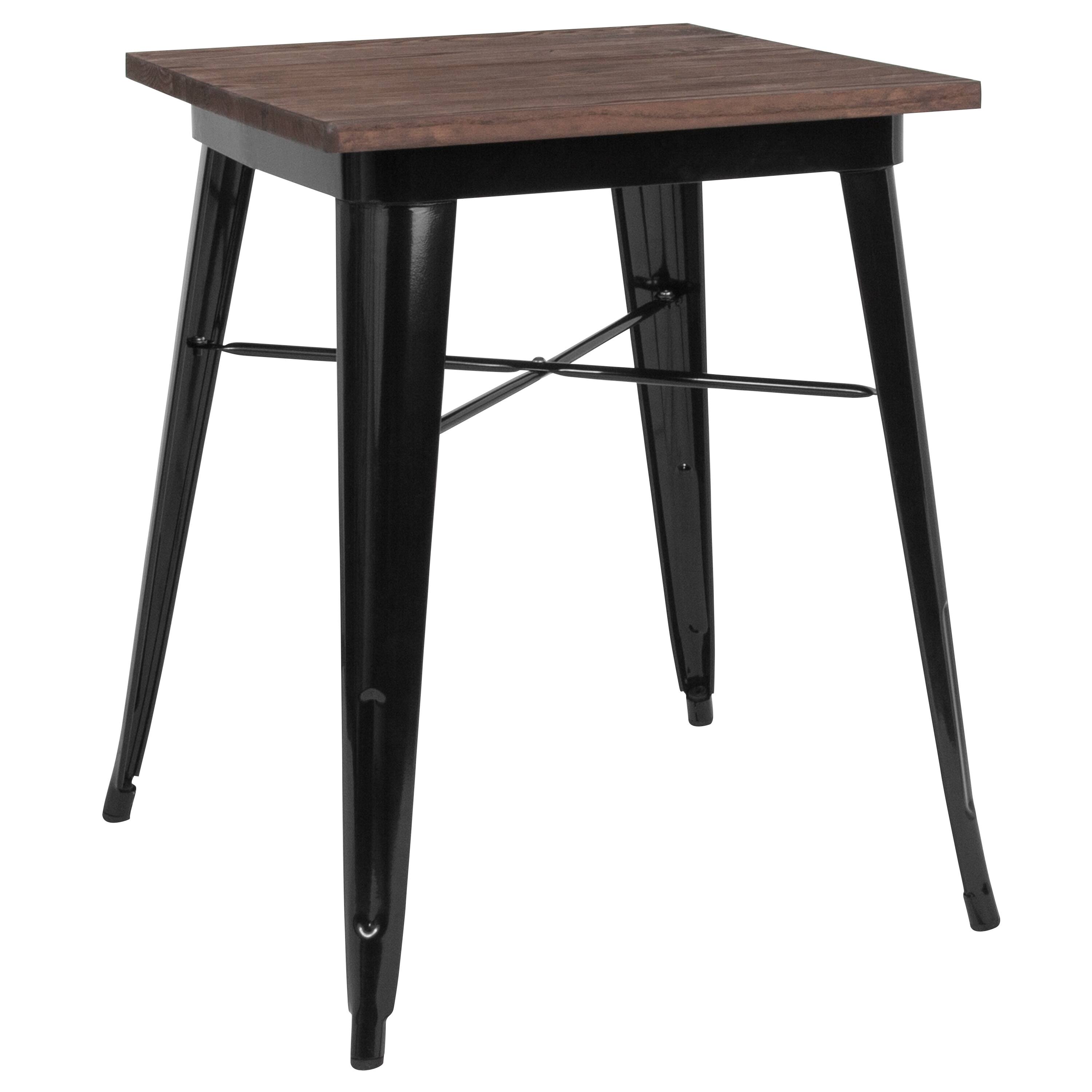 Alt View 1. Emma + Oliver - 23.5" Square Metal Indoor Table with Rustic Wood Top - Black.