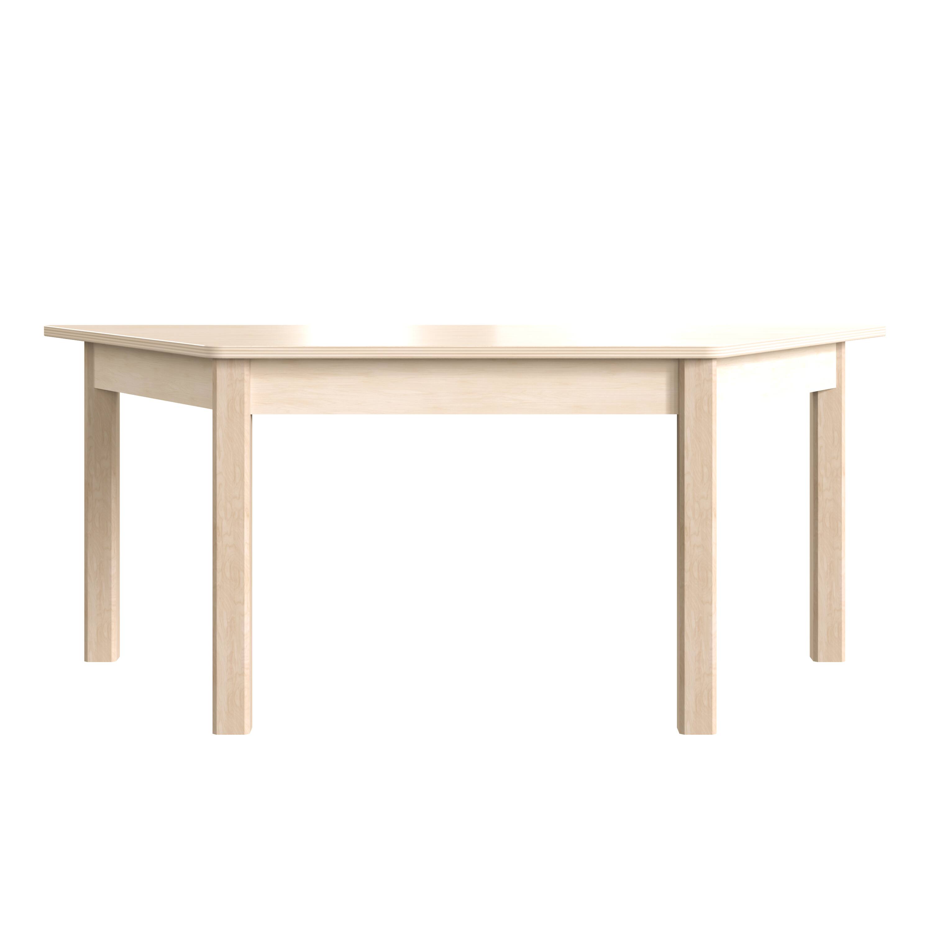 Angle. Flash Furniture - Bright Beginnings Commercial Grade Wooden Trapezoid Preschool Classroom Activity Table, (20.75"W x 47.25"D x 18"H), Beec - Natural.