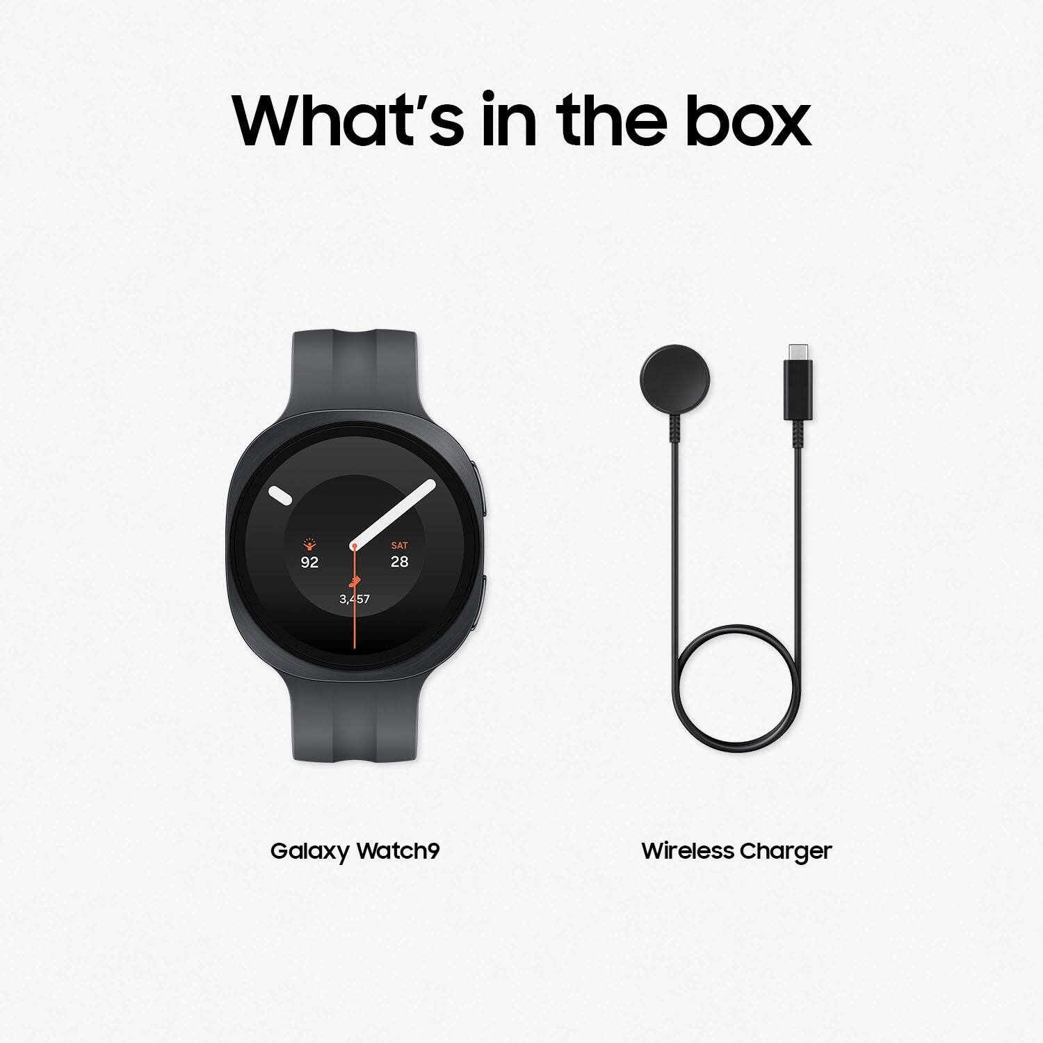 What's in the box

92 SAT 28 3,457 3. Galaxy Watch9 Wireless Charger