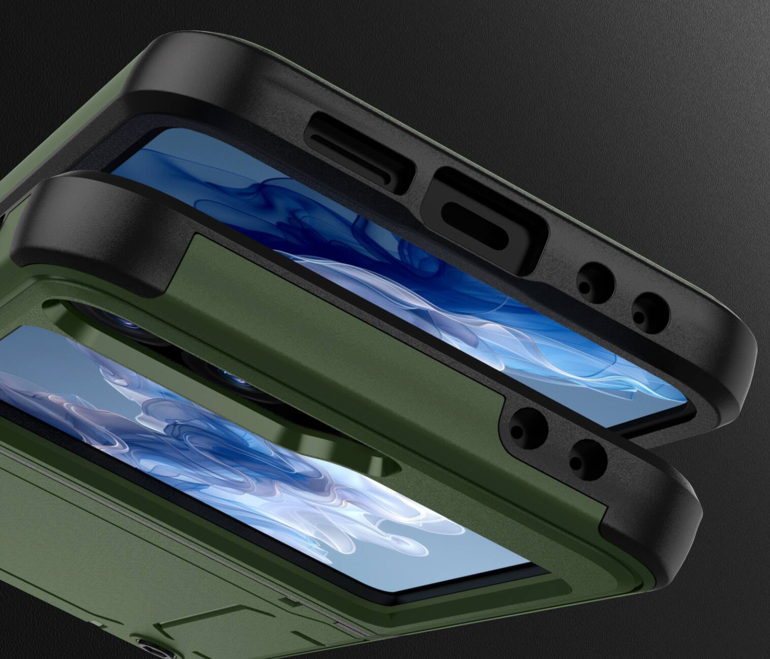 Alt View 4. Nakedcellphone - Skibidy Rizz Case for Samsung Galaxy Z Flip 6 / Z Flip 7 FE - Hybrid Case with Hidden Hinge Protection - Olive.