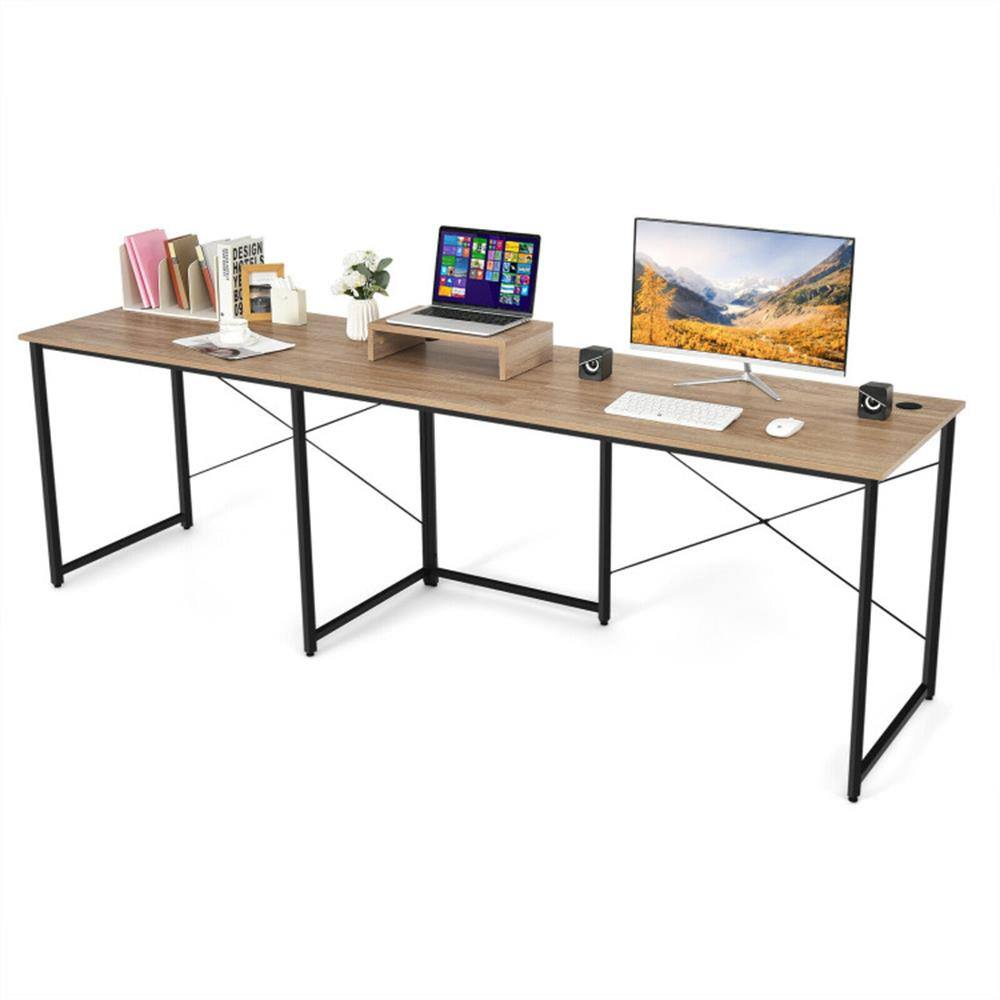 Alt View 5. Pefilos - 95" 2-Person L-Shaped Long Reversible Computer Desk with Monitor Stand, Small Home Office Desk Study Writing Table - Natrual.