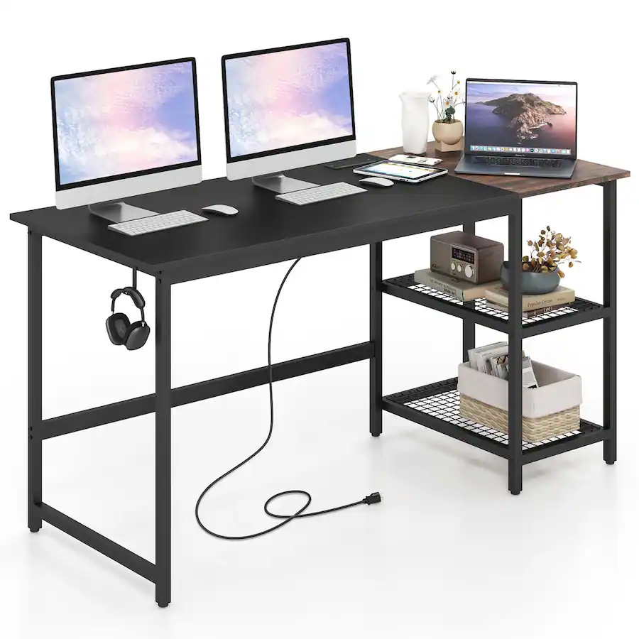 Costway Computer Desk with Charging Station and Storage Shelves 59 ...