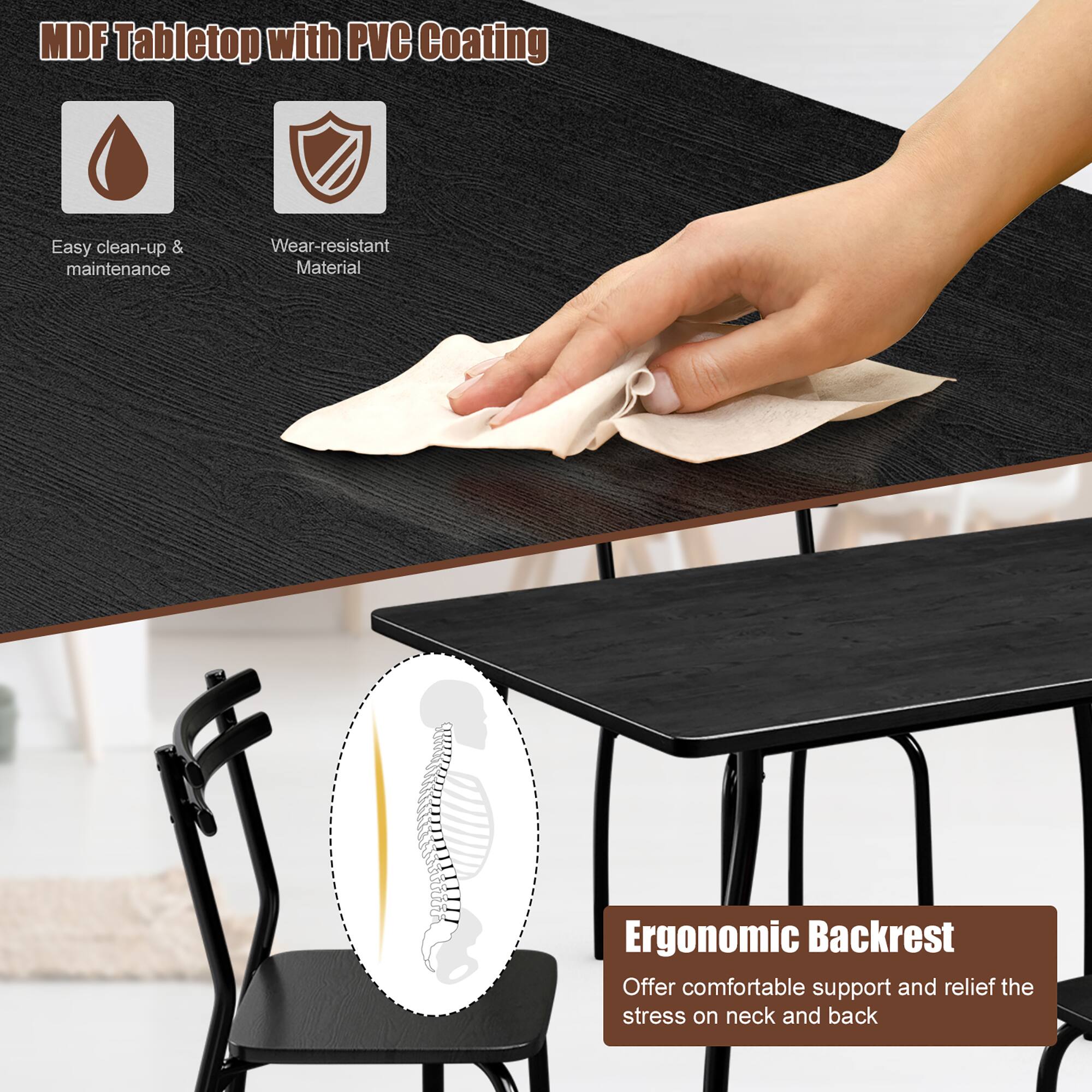 MDF Tabletop with PVC Coating: Easy clean-up & maintenance, Wear-resistant Material, Ergonomic Backrest: Offer comfortable support and relief from stress on neck and back.